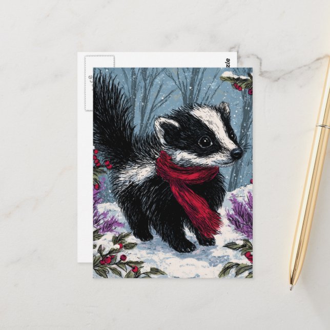 Sweet Scunk im Winter Postkarte (Vorderseite/Rückseite Beispiel)