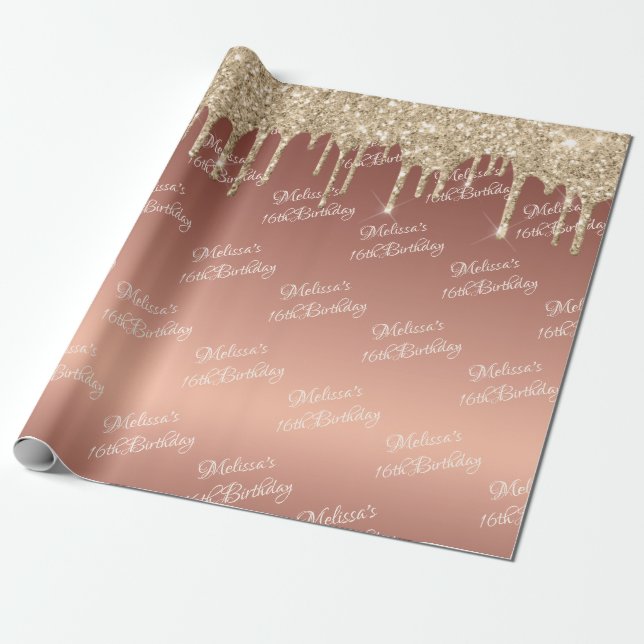 Sweet Sechzehnte Rose Gold Geburtstag Tropfen Geschenkpapier (Ungerollt)
