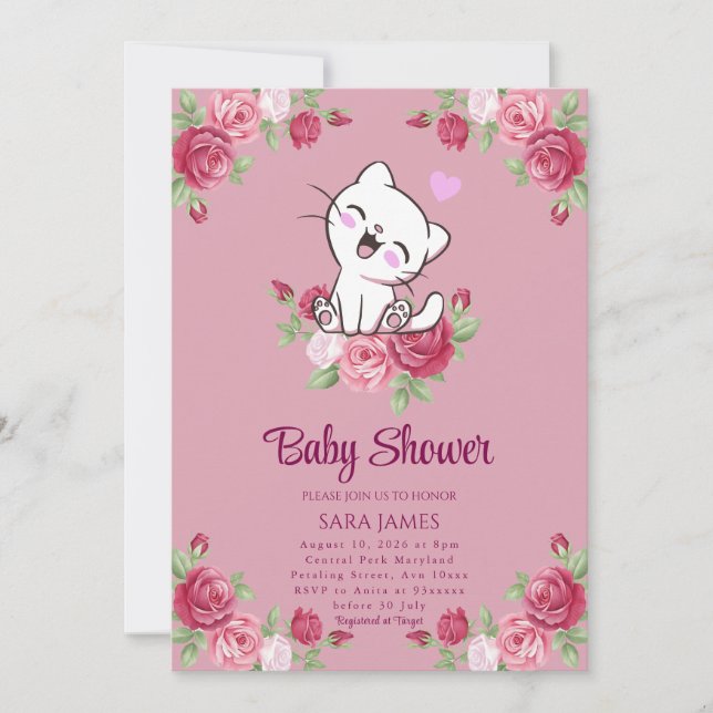 Sweet Serenity Kitten Baby Shower Invitation Einladung (Vorderseite)