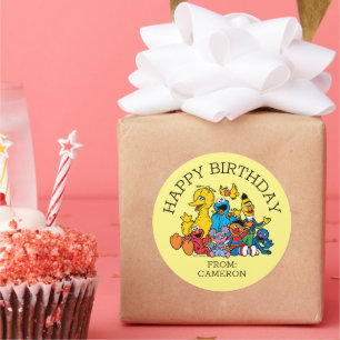 Sweet Sesame Street Pals Happy Birthday Gift Tag Runder Aufkleber