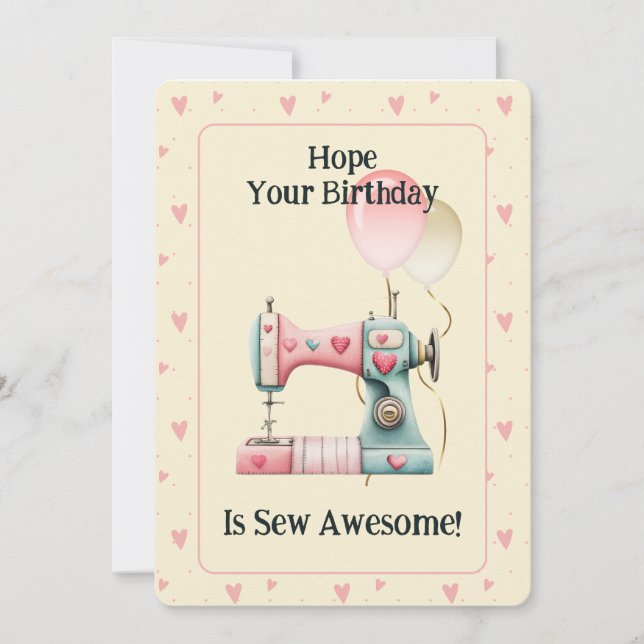 Sweet Sewing Machine Hearts Birthday Card Dankeskarte (Vorderseite)