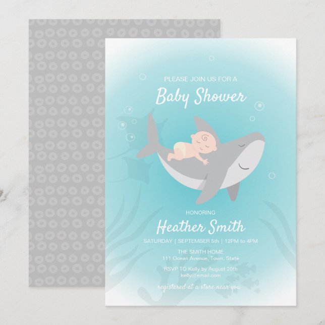 Sweet Shark Baby Dusche Einladung (Vorne/Hinten)