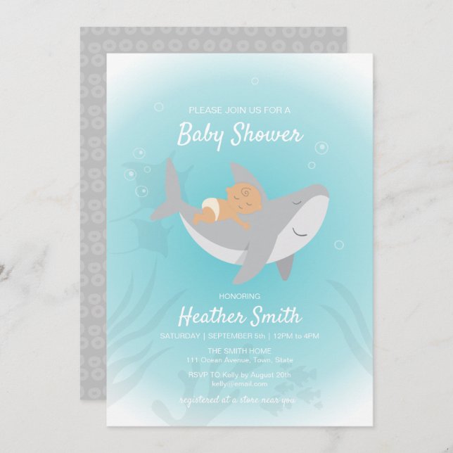 Sweet Shark Baby Dusche Einladung (Vorne/Hinten)