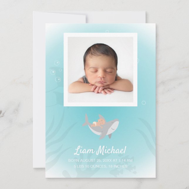 Sweet Shark Baby Flat Birth Announccard Ankündigung (Vorderseite)