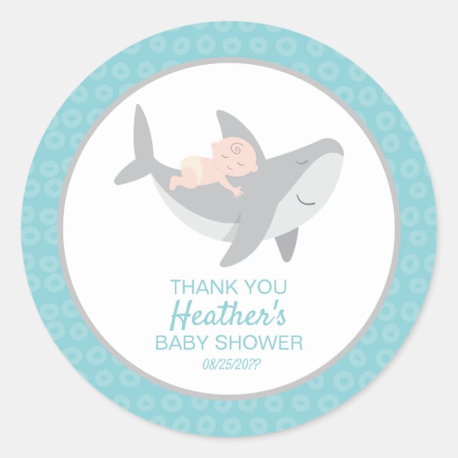 Sweet Shark Baby Shower Classic Round Sticker (Vorderseite)