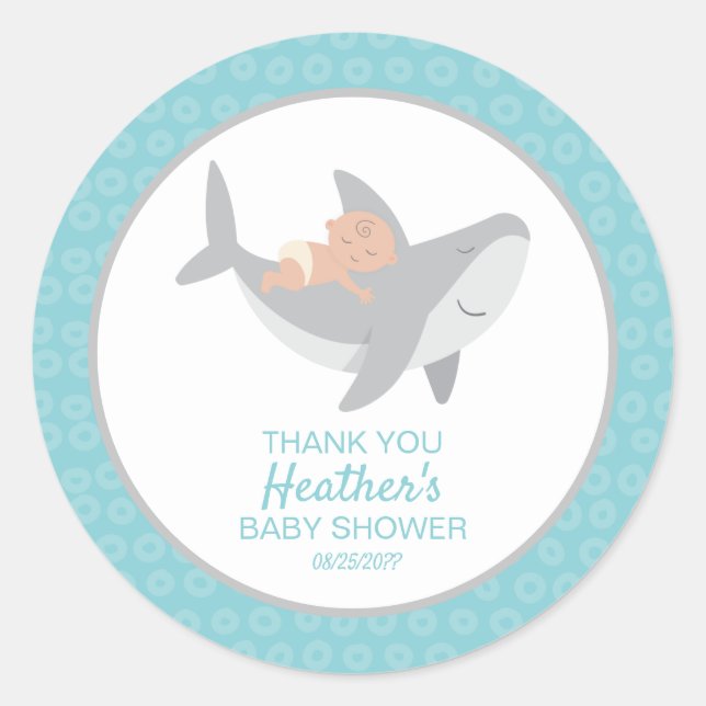 Sweet Shark Baby Shower Classic Round Sticker (Vorderseite)