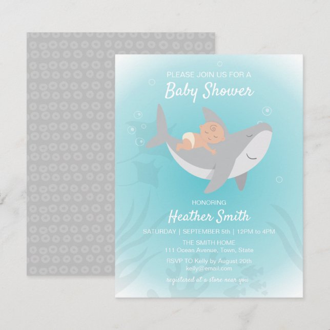 Sweet Shark Baby Shower Einladung (Vorne/Hinten)