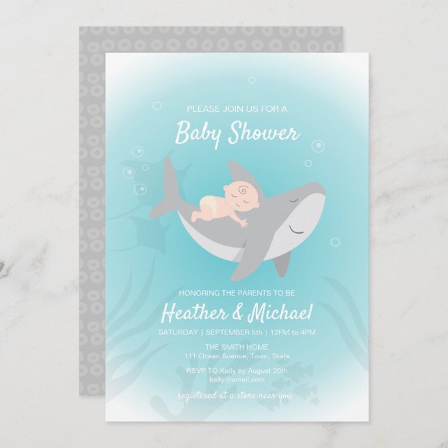 Sweet Shark Baby Shower Einladung (Vorne/Hinten)