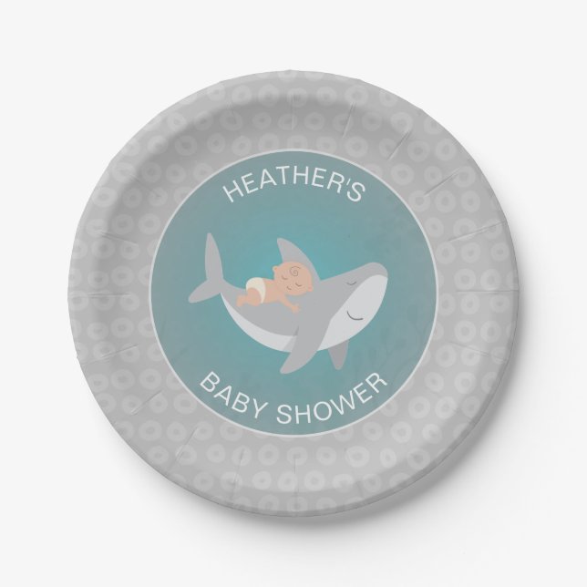 Sweet Shark Baby Shower Paper Plate Pappteller (Vorderseite)