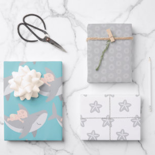 Sweet Shark Baby Showwrapping Paper Set Geschenkpapier Set