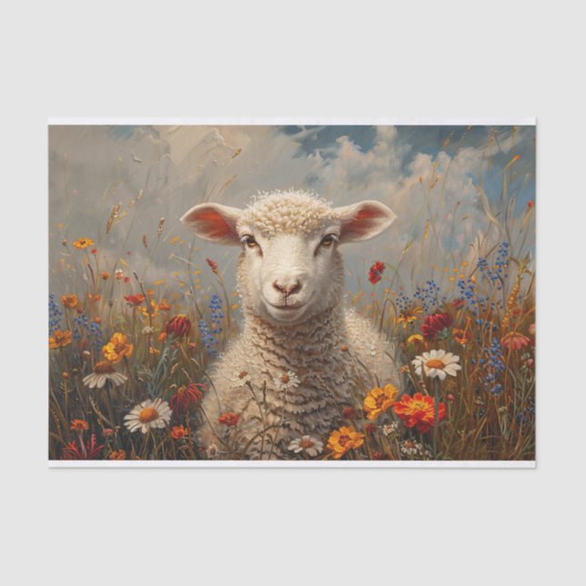 Sweet Sheep und Wildblumen Malerei Decoupage Seidenpapier (Vorderseite)