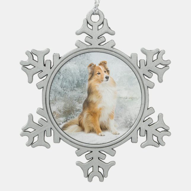 Sweet Sheltie Weihnachtsschmuck Schneeflocken Zinn-Ornament (Vorderseite)