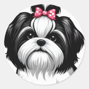 Sweet Shih Tzu in Pink Hair Bow Runder Aufkleber