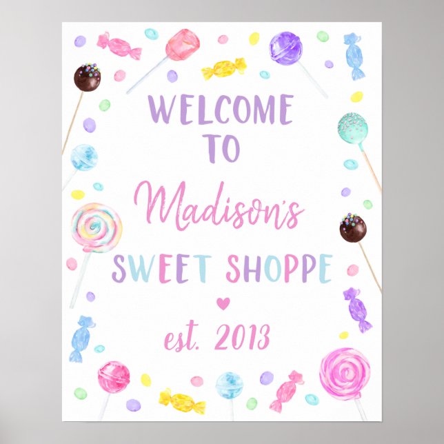Sweet Shop Lollipop Candy Birthday Willkommen Poster (Vorne)