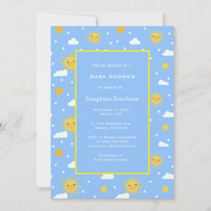 Sweet Simple Blue Yellow Sunshine Baby Dusche Einladung
