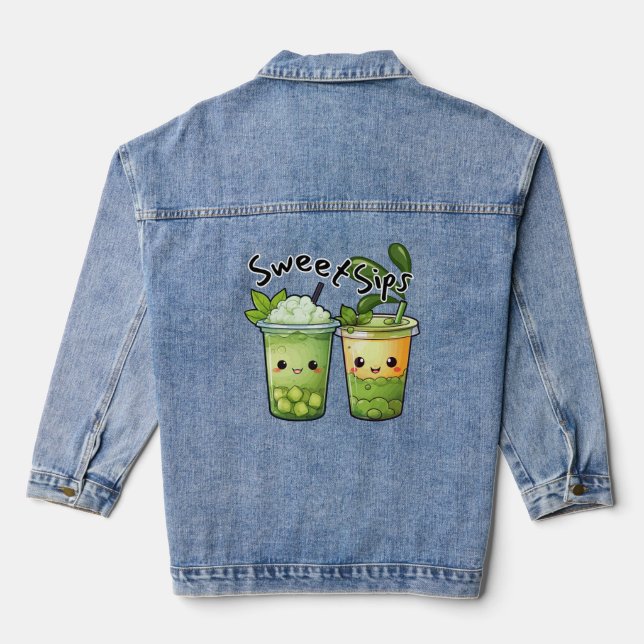 Sweet Sips Kawaii Bubble Tea Duo Jeansjacke (Rückseite)