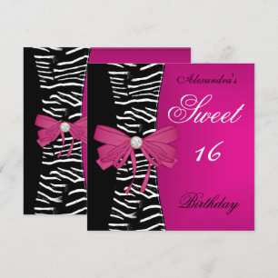 Sweet Sixteen 16 16. Geburtstag Helles Rosa Zebra Einladung