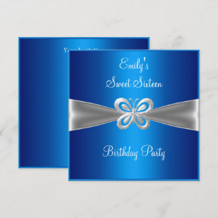 Sweet Sixteen 16 Blau Silber Schmetterling Juwel 4 Einladung
