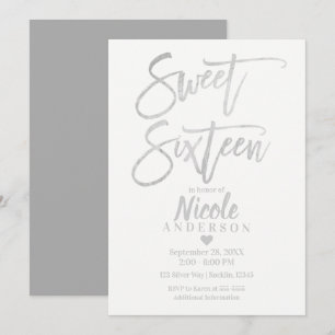 SWEET SIXTEEN 16 Elegant Silber Grau Folie Modern Einladung