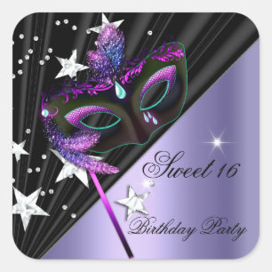 Sweet Sixteen 16 Flieder Schwarz Silber Maske Quadratischer Aufkleber