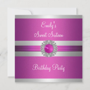 Sweet Sixteen 16 Fuchsien Silber Juwel Geburtstag Einladung