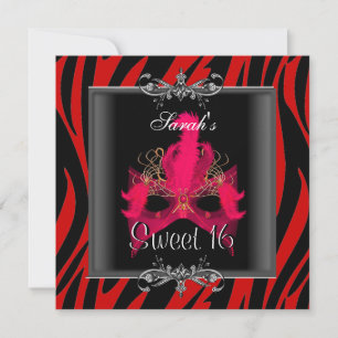 Sweet Sixteen 16 Geburtstag Rot Zebra Schwarze Mas Einladung