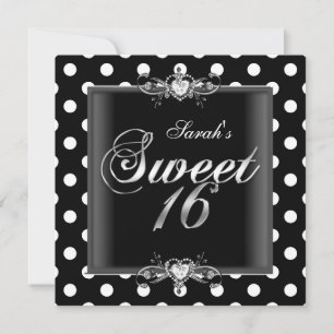 Sweet Sixteen 16 Geburtstag Schwarz Weiße Punkte Einladung