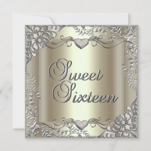 Sweet Sixteen 16 Geburtstagsfeier Gold Mint Silber Einladung