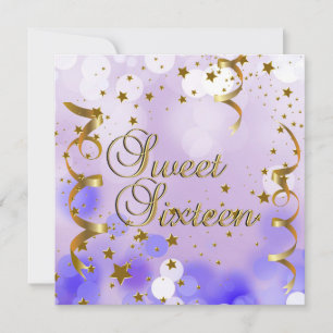 Sweet Sixteen 16 Geburtstagsfeier Lila Goldene Ste Einladung
