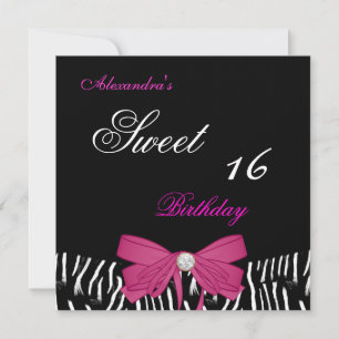 Sweet Sixteen 16 Helles Rosa Zebra Schwarze Schlei Einladung
