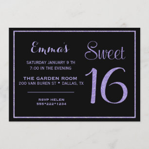 Sweet Sixteen 16 Lavendel Glitter Glam Einladung