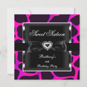Sweet Sixteen 16 Party Hot Pink Tiered Animal Prin Einladung