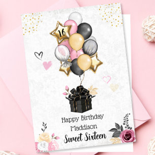 Sweet Sixteen Balloons Happy Birthday Card Feiertagskarte
