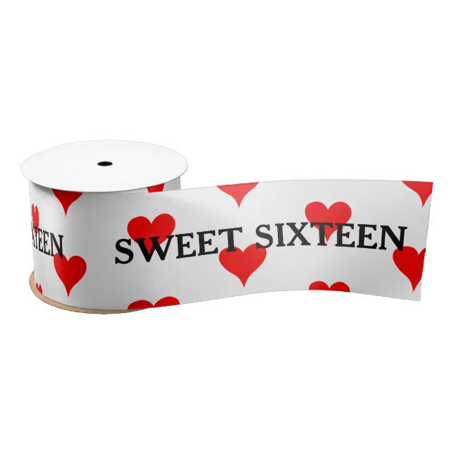 Sweet Sixteen Black Red Hearts Satinband (Spule)