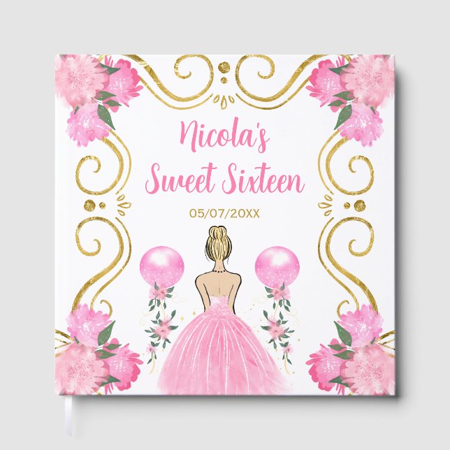 Sweet Sixteen Blonde Princess in Pink Gästebuch (Vorderseite)