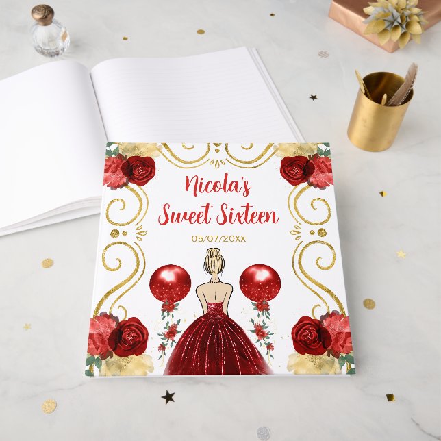 Sweet Sixteen Blonde Princess in Red Gästebuch (Vorderseite offen)