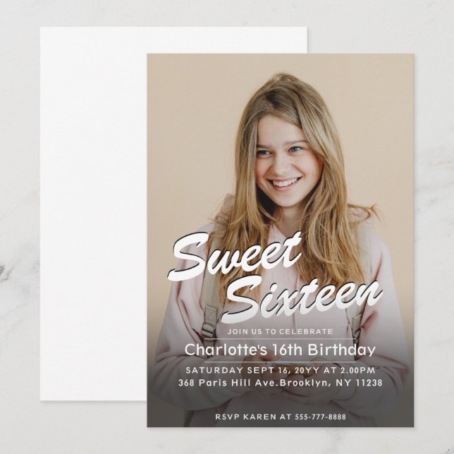 Sweet Sixteen Custom Photo Birthday  Einladung (Vorne/Hinten)