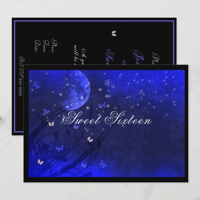 Sweet Sixteen  Enchanted Evening Purple Blue   Einladung (Vorne/Hinten)