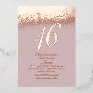 Sweet Sixteen Gold gepresster Glitter Blush Folie  Folieneinladung