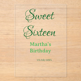 Sweet Sixteen green name date calligraphy boho ret Acryleinladungen