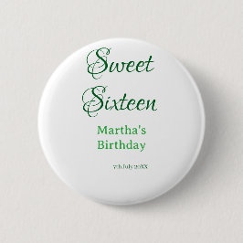 Sweet Sixteen green name date calligraphy boho ret Button