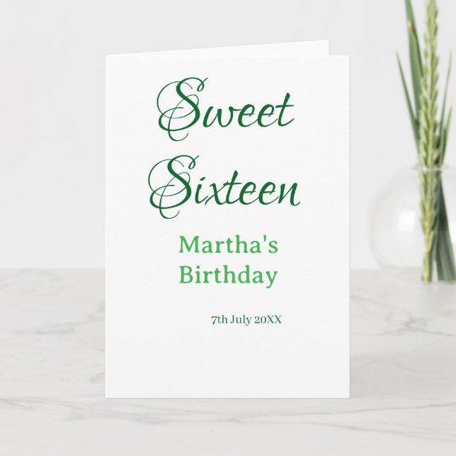 Sweet Sixteen green name date calligraphy boho ret Karte (Vorderseite)