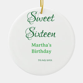 Sweet Sixteen green name date calligraphy boho ret Keramik Ornament
