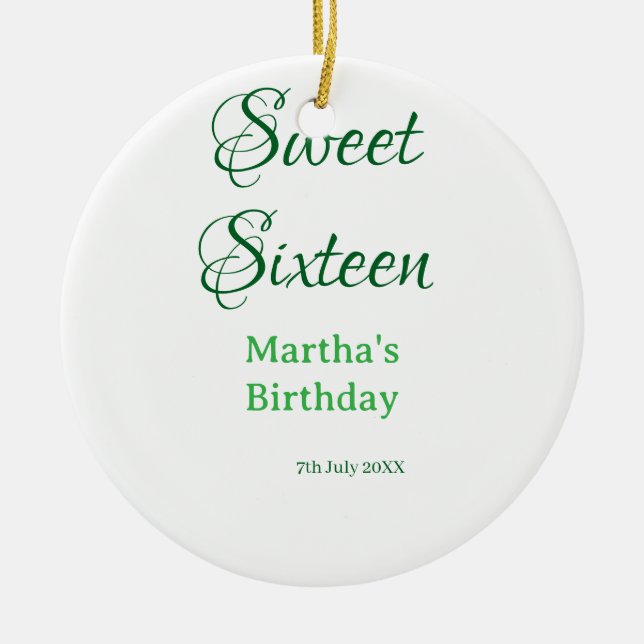 Sweet Sixteen green name date calligraphy boho ret Keramik Ornament (Vorne)