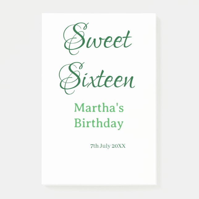 Sweet Sixteen green name date calligraphy boho ret Post-it Klebezettel (Vorderseite)