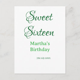 Sweet Sixteen green name date calligraphy boho ret Postkarte