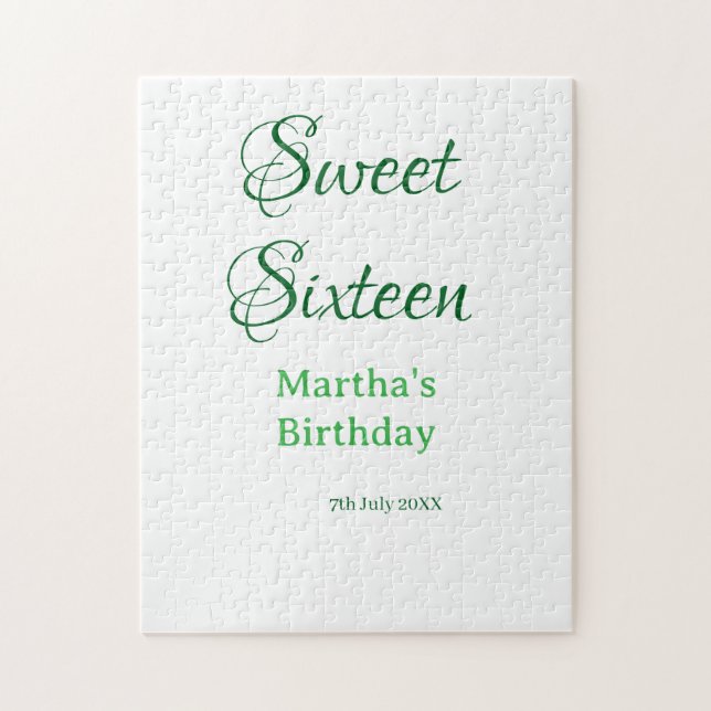 Sweet Sixteen green name date calligraphy boho ret Puzzle (Vertikal)