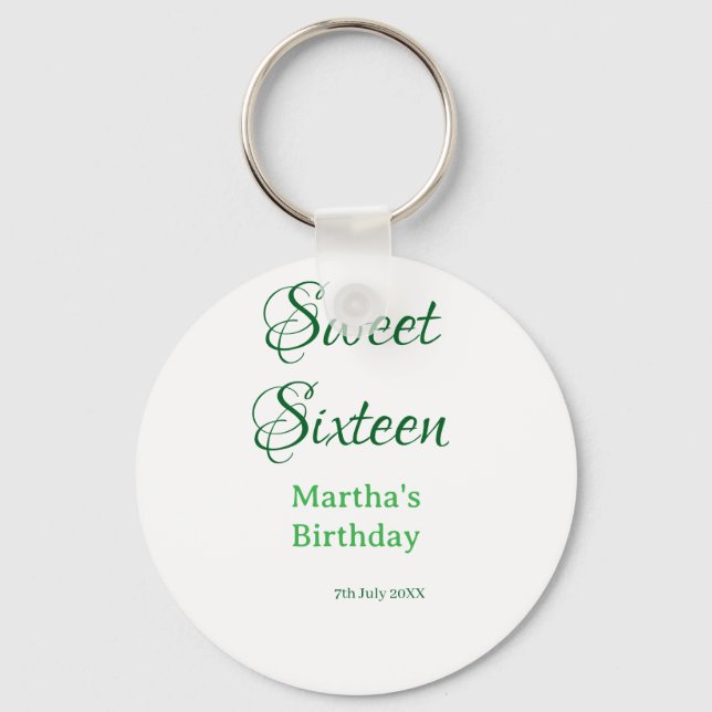 Sweet Sixteen green name date calligraphy boho ret Schlüsselanhänger (Vorderseite)