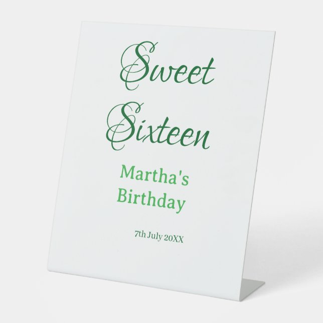 Sweet Sixteen green name date calligraphy boho ret Sockelschild (Vorderseite)