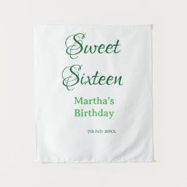 Sweet Sixteen green name date calligraphy boho ret Wandteppich